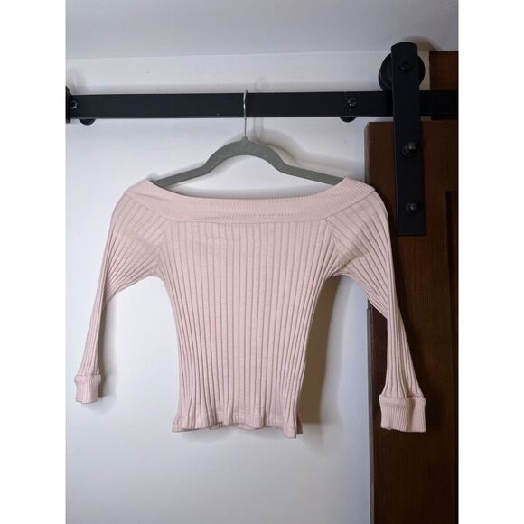 Topshop Nude Pink Off Shoulder ¾ Long Sleeve US 2 - Picture 2 of 7